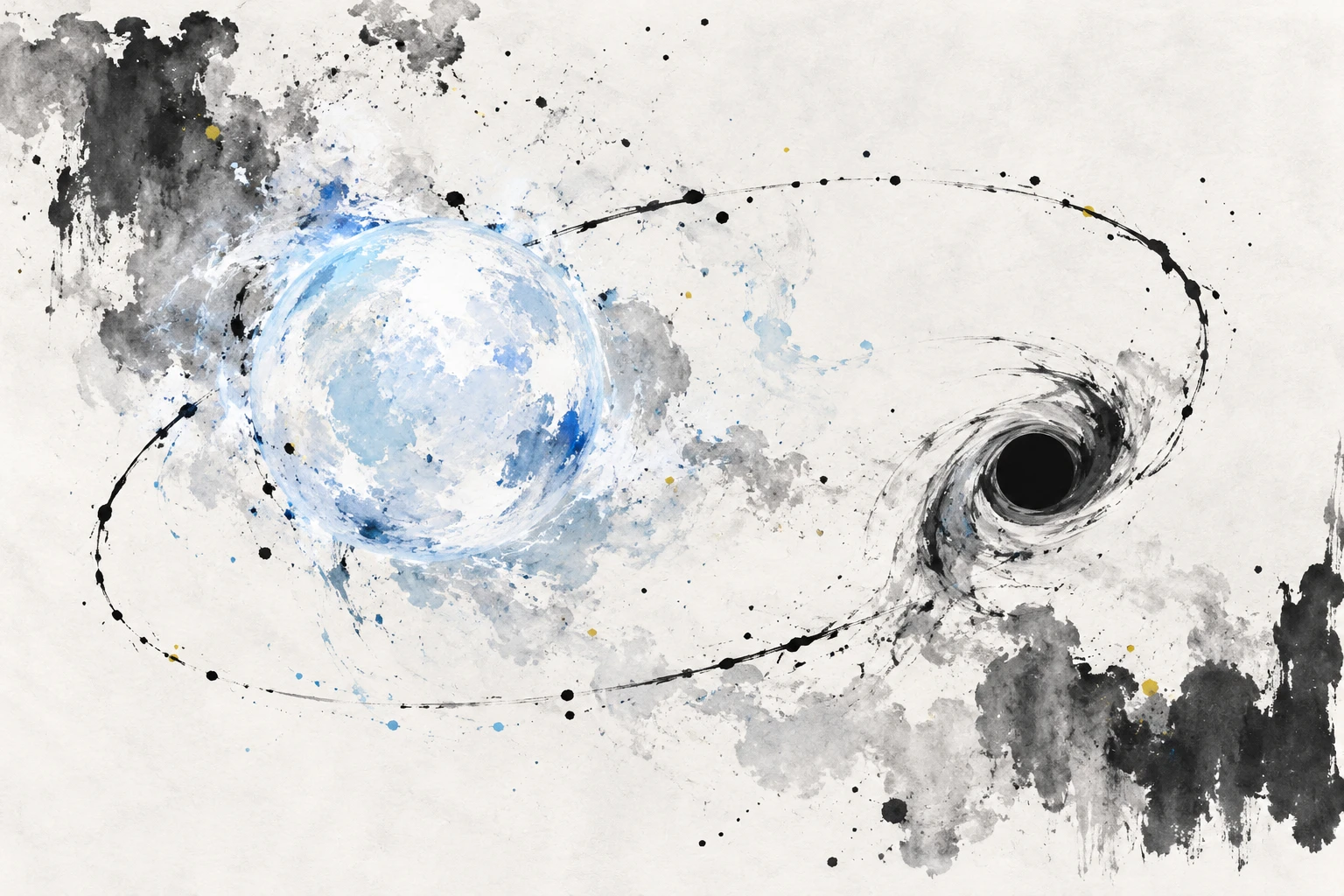 Artistic illustration of a massive blue star orbiting an unseen dark companion in a nebula