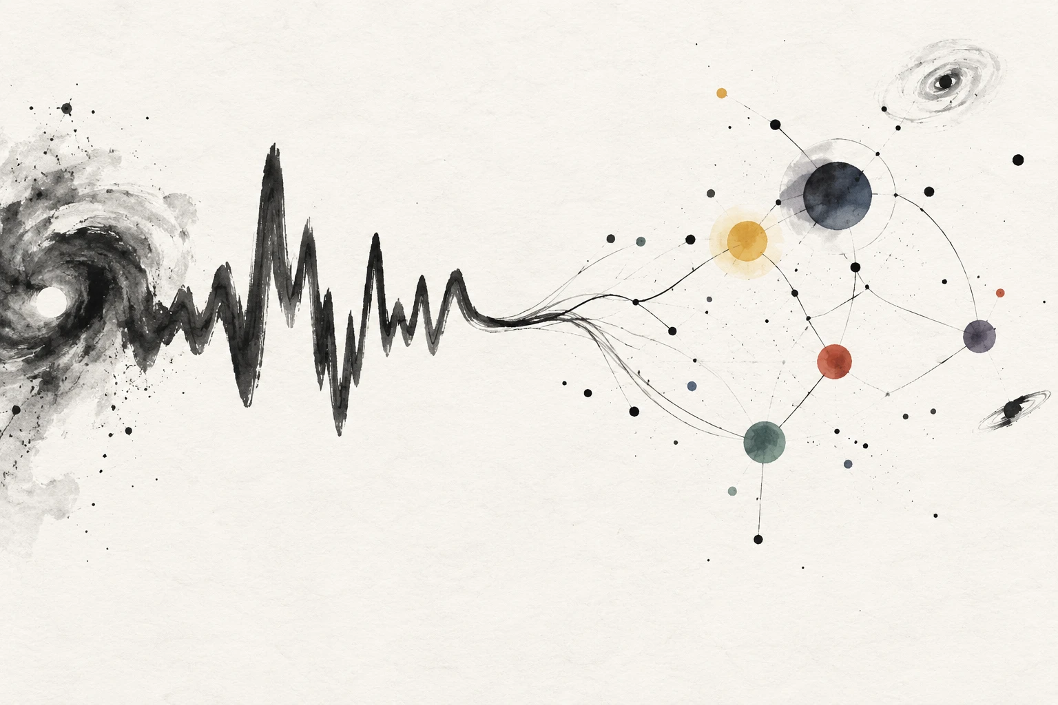 Abstract illustration of an X-ray spectrum and scientific paper summaries connected in a shared latent space.