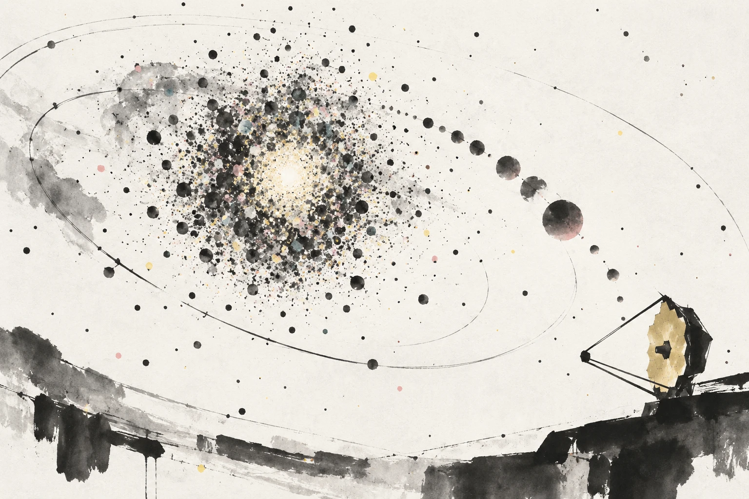 Artistic illustration of faint brown dwarfs cooling in an ancient globular cluster.