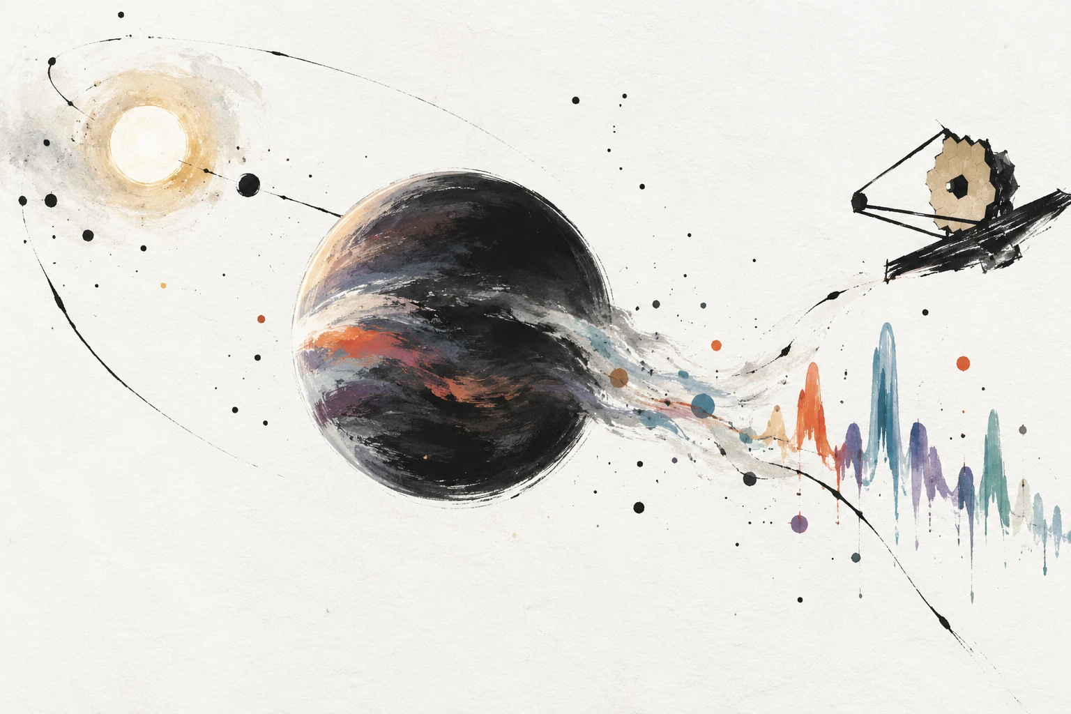 Artistic illustration of a young, cloudy giant planet glowing in infrared light.