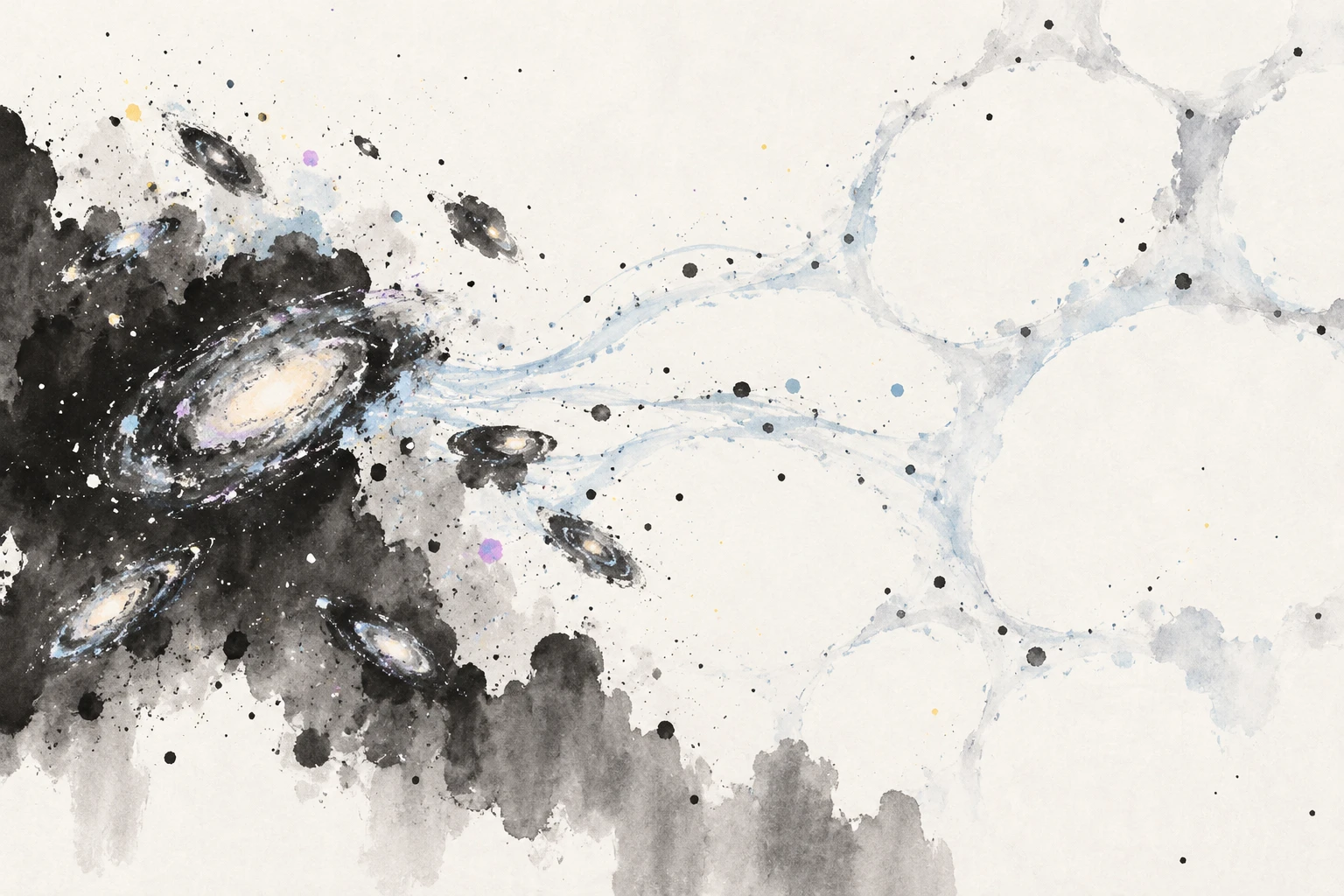 Artistic illustration of deep blue ultraviolet light from distant galaxies escaping through a dark cosmic fog.