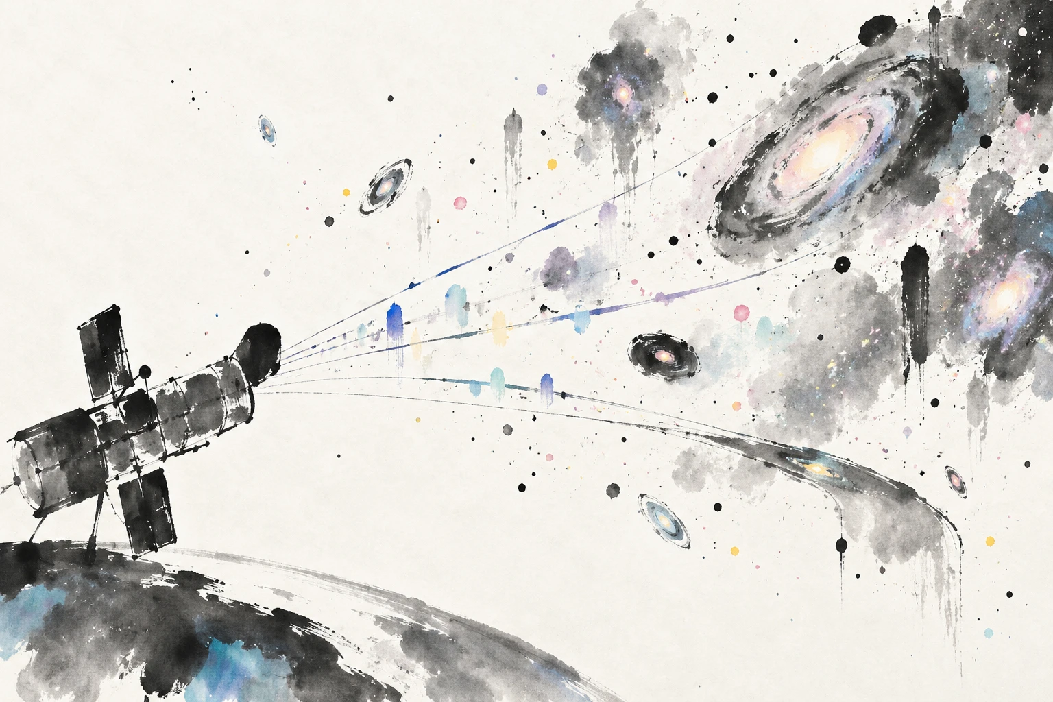 Artistic illustration of a compact star-forming galaxy leaking ultraviolet ionizing radiation, with a spectral edge at the Lyman limit.