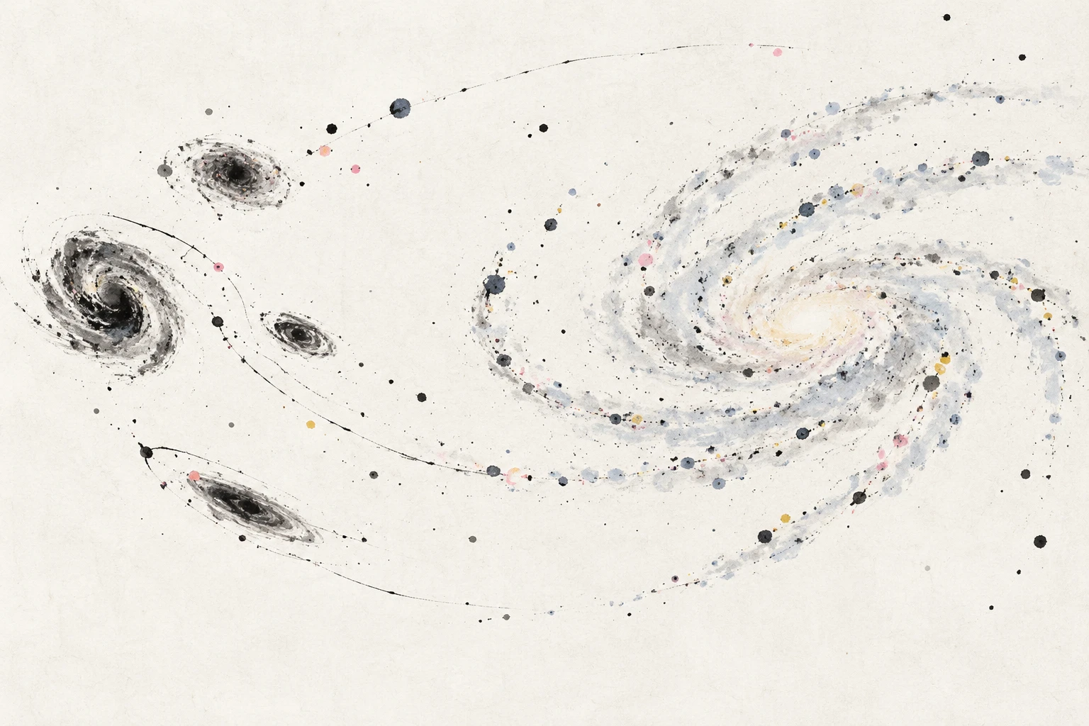 Artistic illustration of a diffuse, extended galaxy with faint spiral arms against dark space.