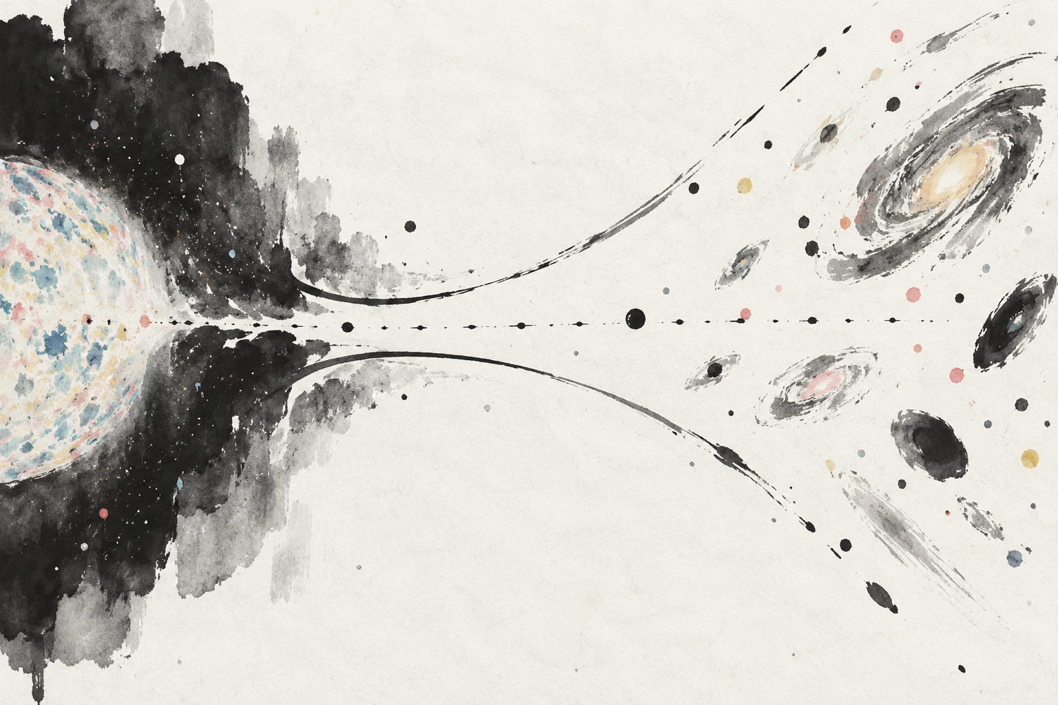 Artistic illustration of two cosmic distance ladders diverging across an expanding universe.