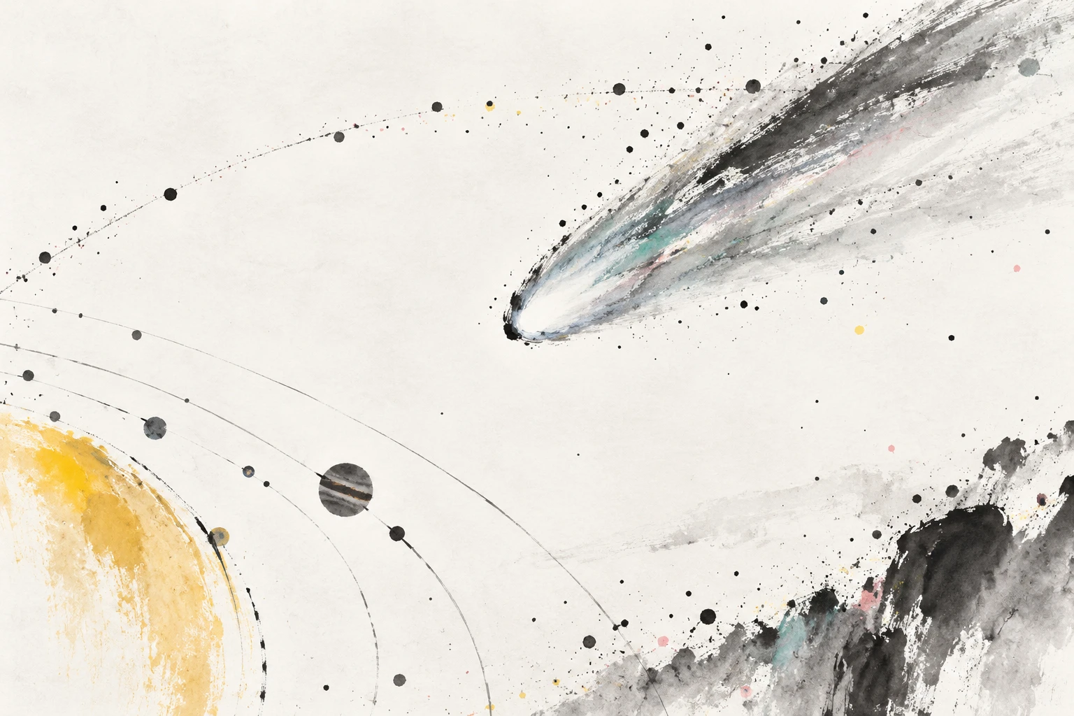 Abstract illustration of a bright comet against a starry sky.