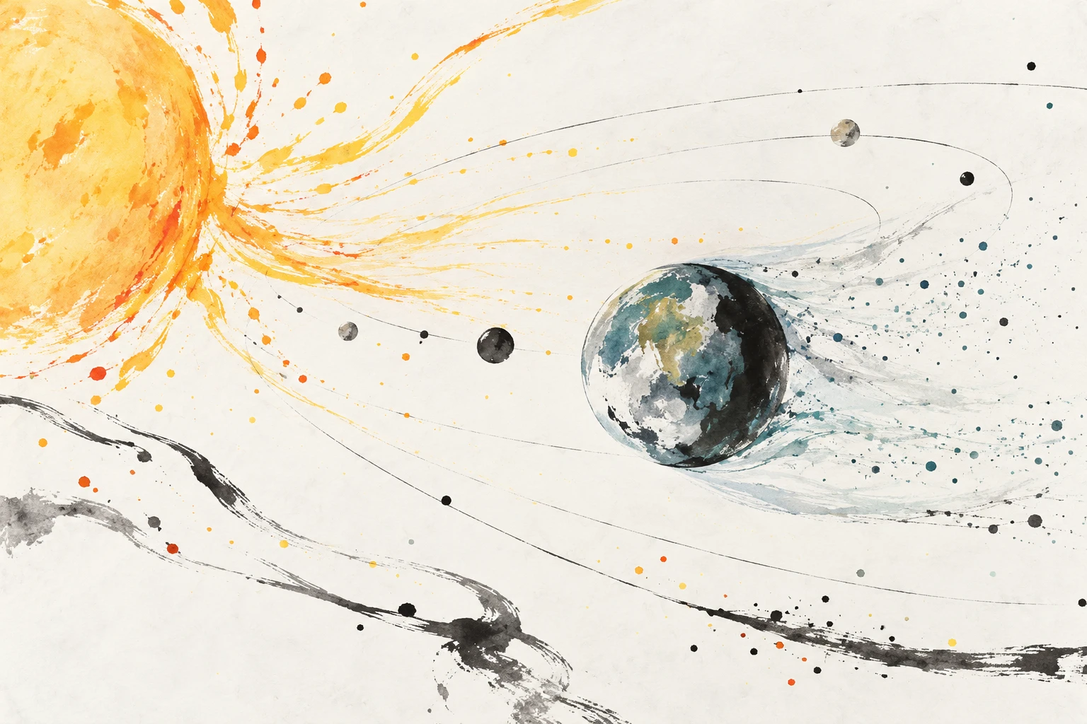 Artistic illustration of a star's radiation and stellar wind shaping a planet's atmosphere.