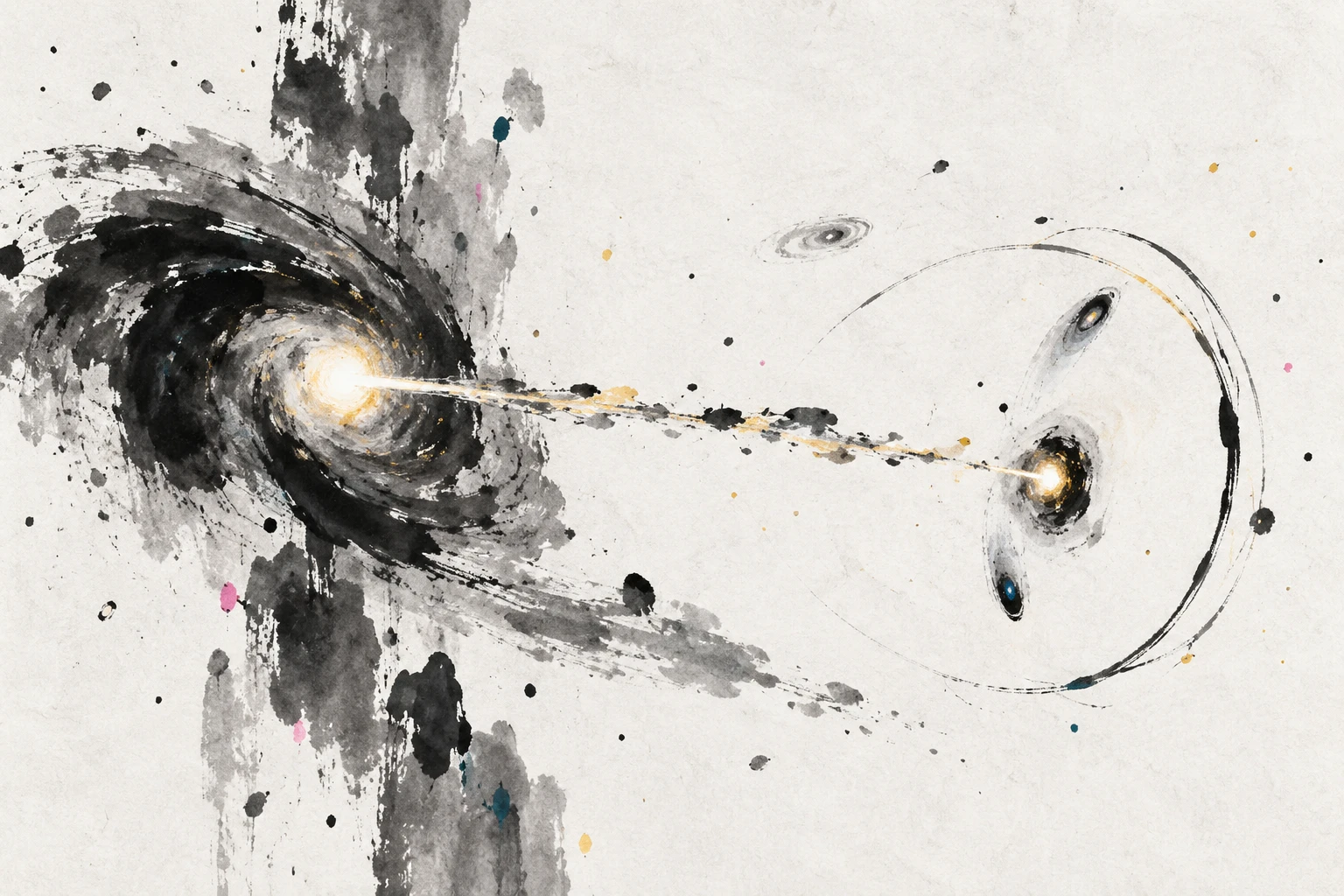 Abstract illustration of a bright quasar and a faint foreground star or galaxy